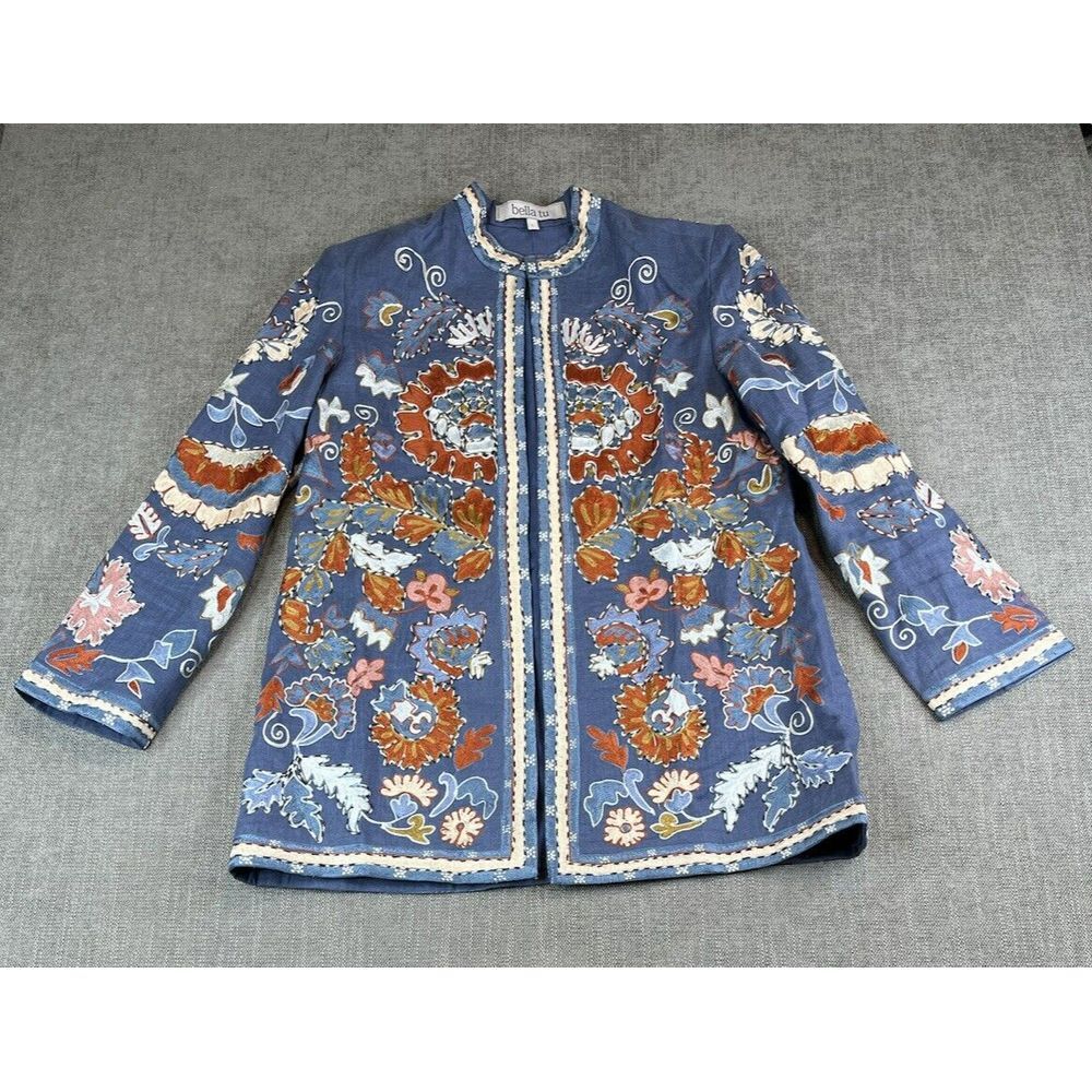 Bella Tu Jacket Womens (L) Embroidered Long Sleeve Open Front Shoulder Pads - Picture 2 of 7